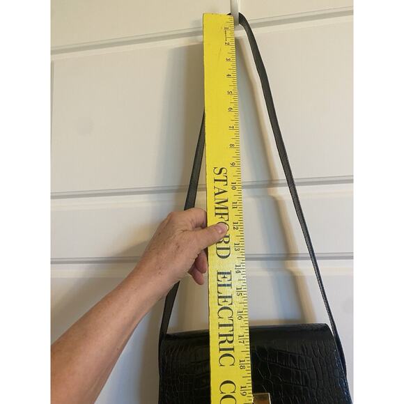 Genny Leather Shoulder Bag Black Croc Embossed Made in Italy Gold Hardware-Card - Picture 9 of 16